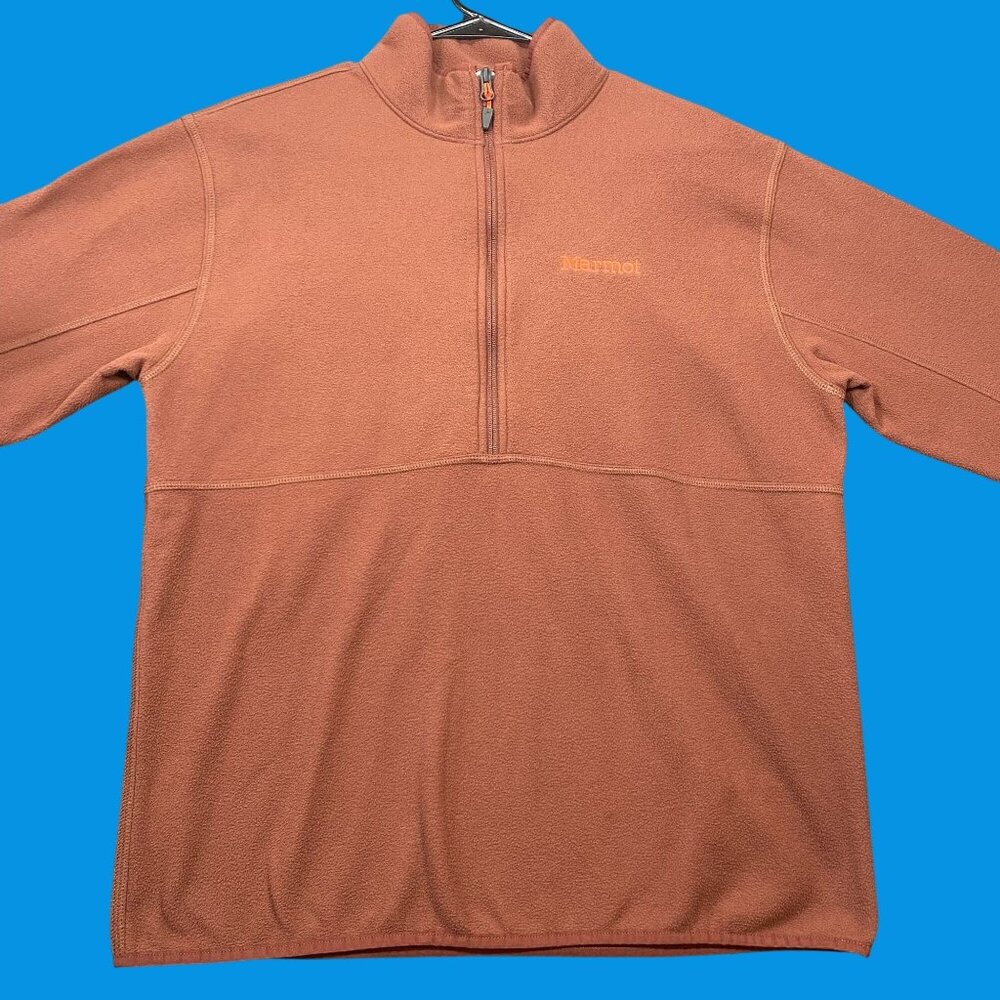 Marmot Mens Rust Orange Quarter Zip Fleece Pullover Sweater Casual Size Large